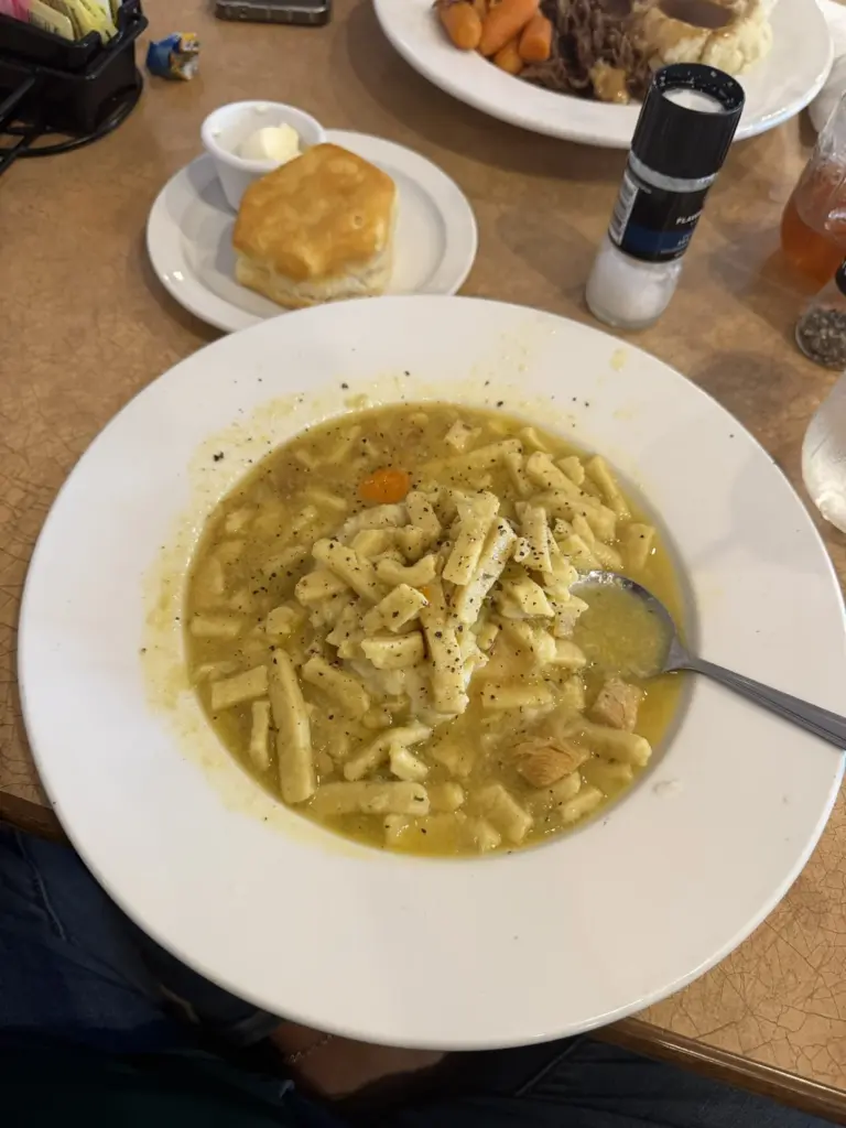 Chicken and noodles deep dish with mashed potatoes at Bob Evans