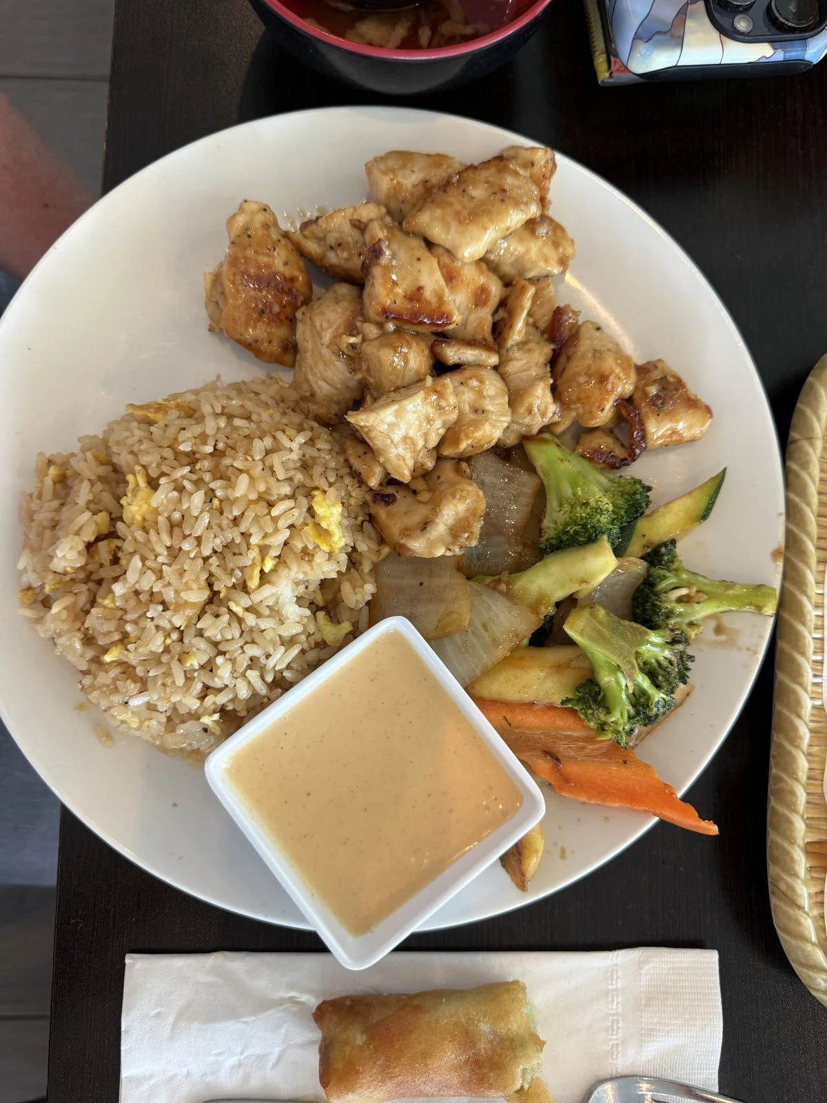 Chicken hibachi with fried rice, mixed vegetables, and dipping sauce at Kumo Sushi & Hibachi in The Villages.