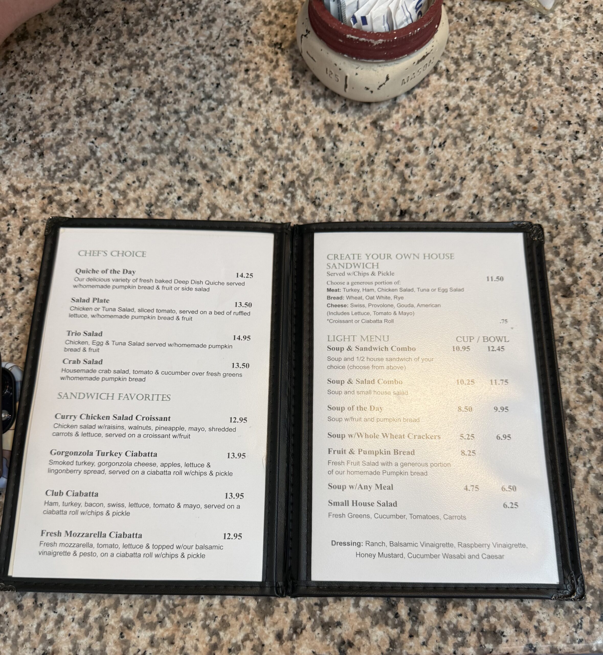 Chef's choices sandwiches and soup options on The Florida Porch Cafe menu