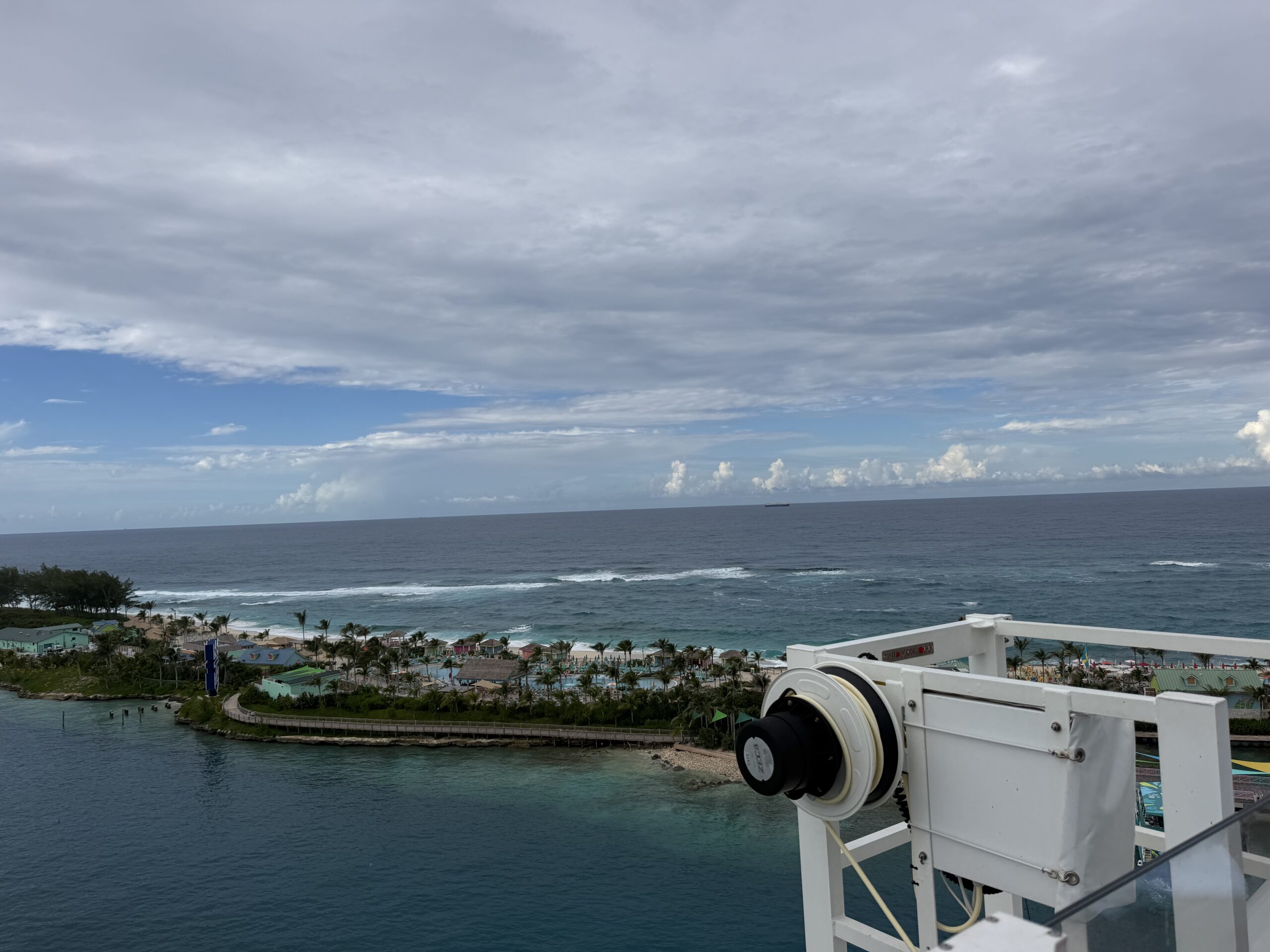 Turquoise water and coastline in Nassau, Bahamas, seen from an elevated viewpoint